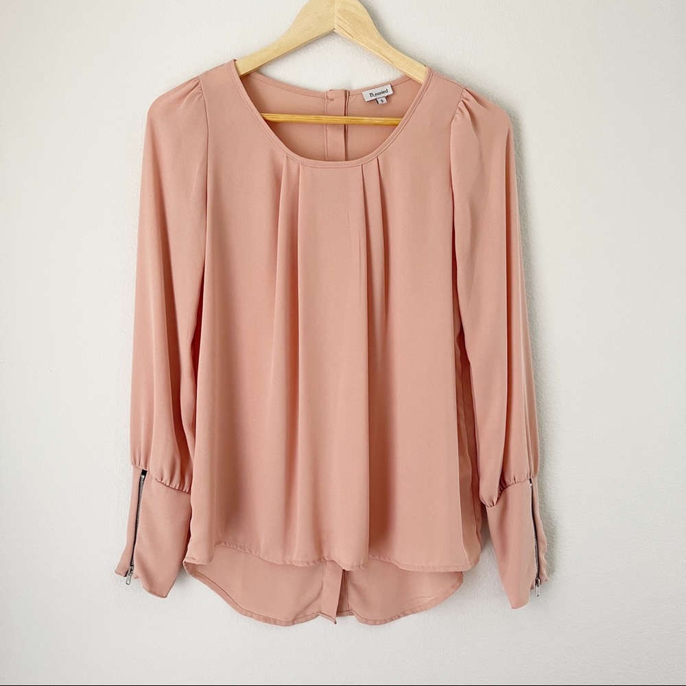 Peach Long Sleeve Blouse Dress Top Sz Small